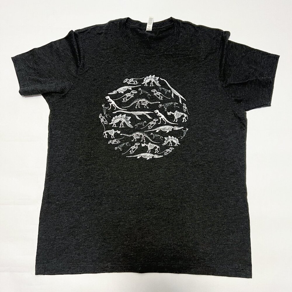 Bella Canvas Short Sleeve Charcoal Heather with Dinosaur Print XL
